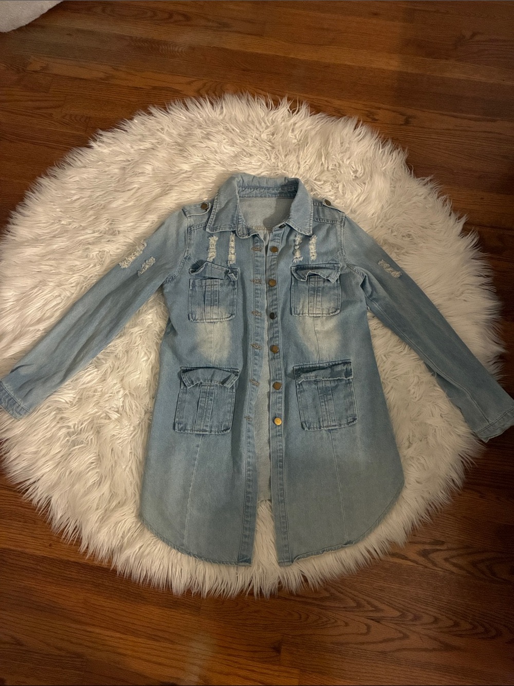 Light Wash Denim Jacket Shirt - Women's Longline